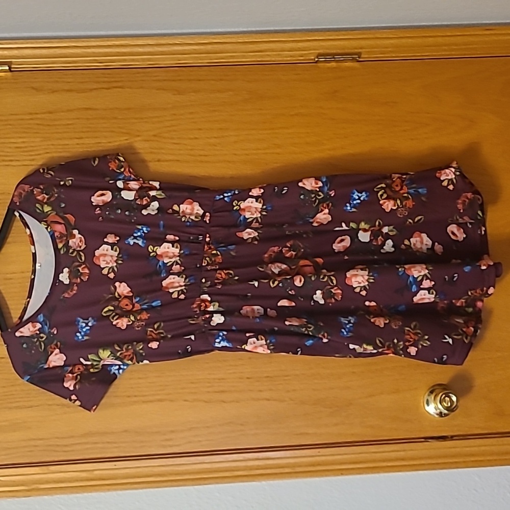 Floral Burgundy Dress Size Large With Hidden Side Pockets